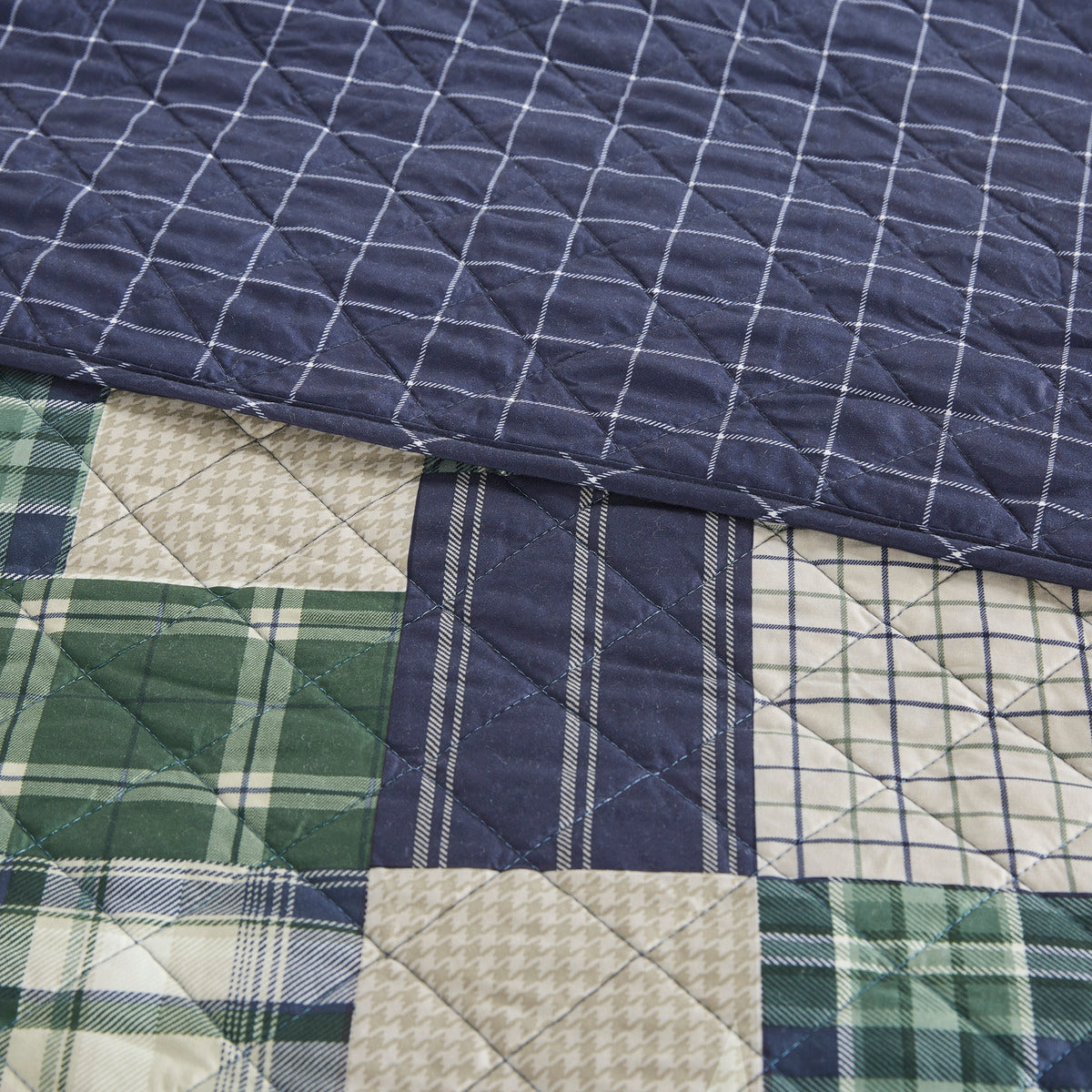 3 Piece Reversible Printed Quilt Set Green Navy King Cal King Green Navy Microfiber