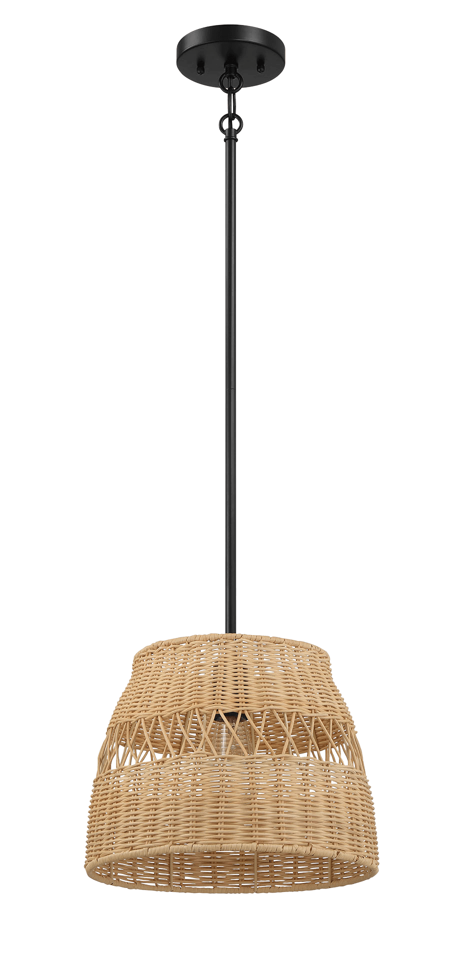 Essence Single Lights Pendant With Rattan Shade Black Metal Finish For Farmhouse Style Black,Rattan Metal,Rattan,Rattan Metal