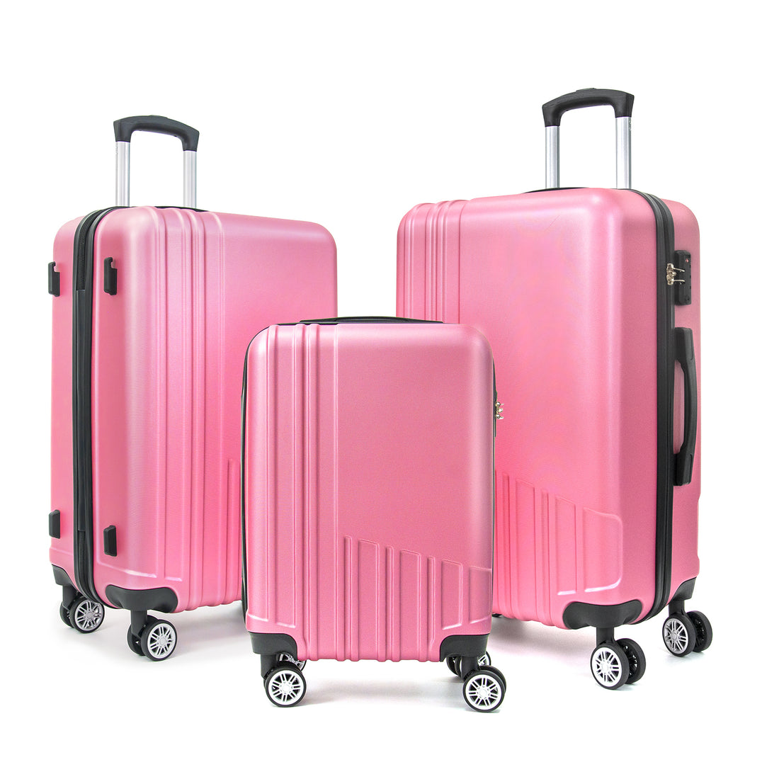 Hard Shell Abs 3 Piece Luggage Set 20 24 28 Inches , With Tsa Lock,And 360 Rotating Wheel ,Effortless Mobility Carry On Suitcase Set Men Women Pink Abs