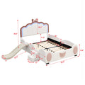 Full Size Upholstered Led Light Platform Bed With Shell Headboard And Children'S Slide, Pink Box Spring Not Required Full Pink White Wood Bedroom Bed Frame Faux Leather Upholstered