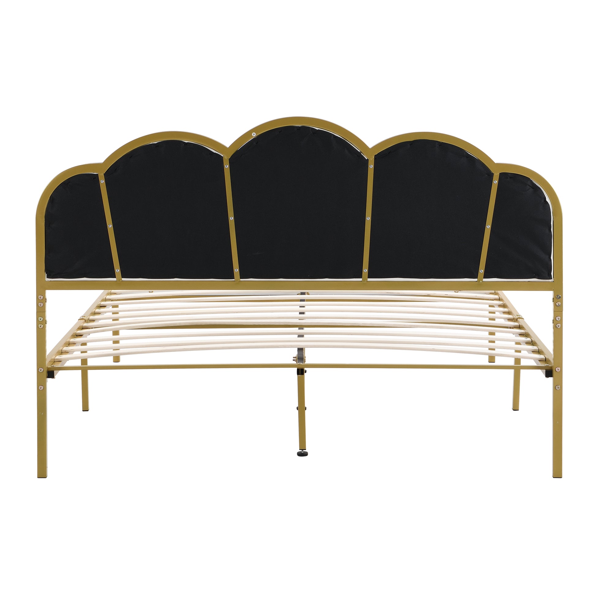 Full Size Metal Platform Bed With Upholstered Headboard And Footboard Box Spring Not Required Full Gold White Metal Bedroom Bed Frame Metal