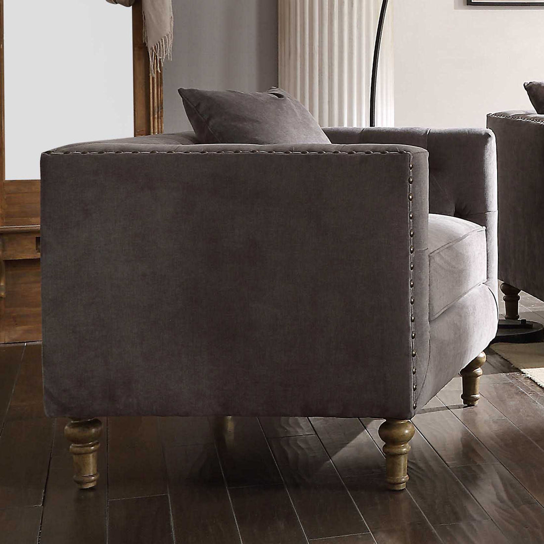 Grey Accent Chair With Pillow Grey Primary Living Space Mid Century Modern Wood Fabric