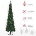 Homcom 7.5 Foot Pencil Artificial Christmas Tree, Slim Pine Needles Xmas Tree With Realistic Branches, Pine Cones, Metal Base, Green Green Plastic