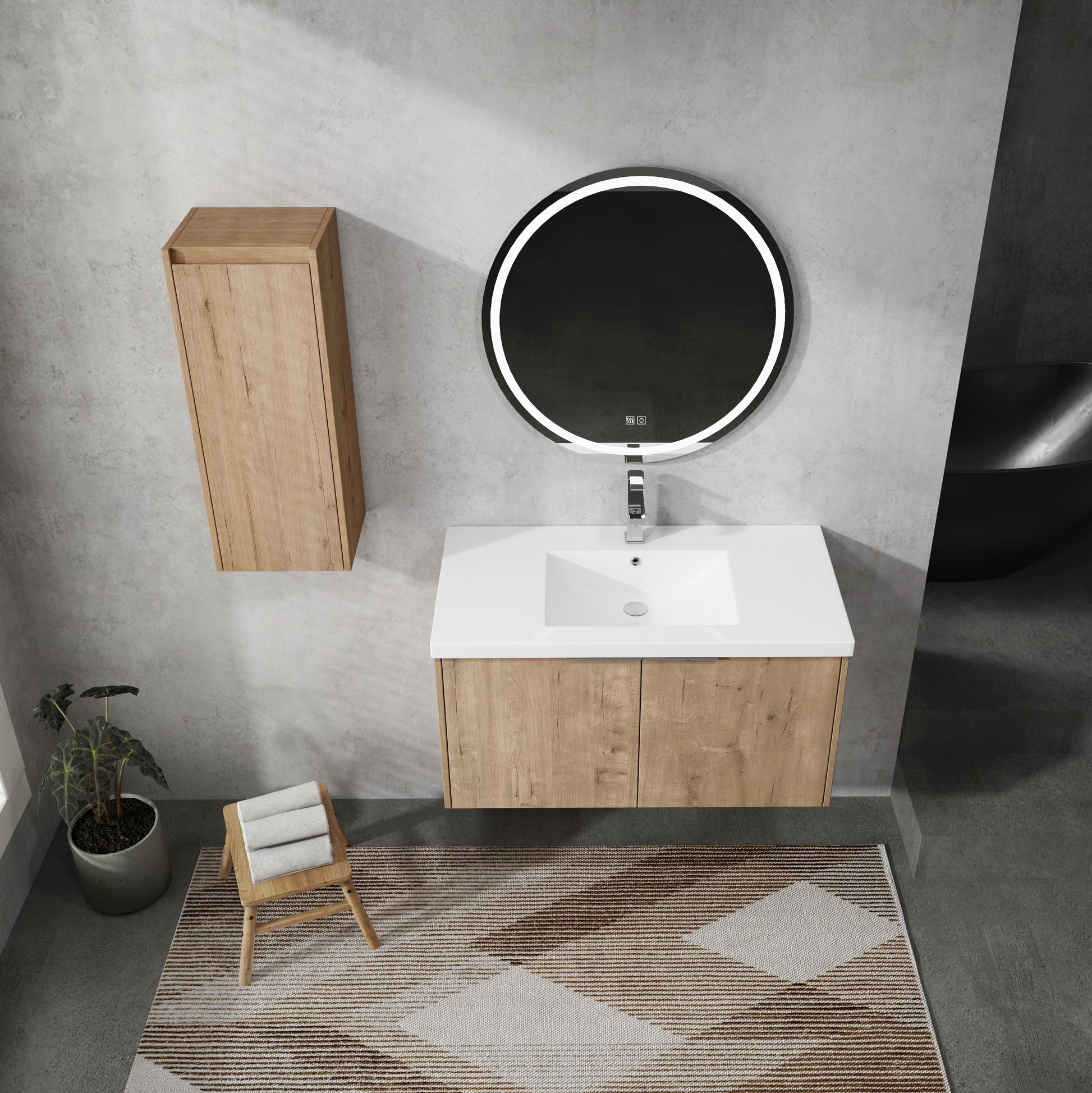 36" Wall Mounted Bathroom Vanity With Sink And Side Cabinet, Soft Close Doors,00112Imo 00636Imo Combination Cabinet Kd Packing Imitative Oak Bathroom Modern Plywood Plywood