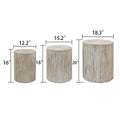 Set Of 3 Whitewash Wood Coffee Table With Clear And Visible Tree Rings White Distressed Finish Dining Room Fir Round Antique White,Natural Whitewash,White Washed,Wood Desk Top Modern,Rustic Floor Mount Round Open Storage Brushed Coffee & End Tables Wood