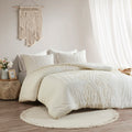 3 Piece Cotton Duvet Cover Set Queen Off White Cotton