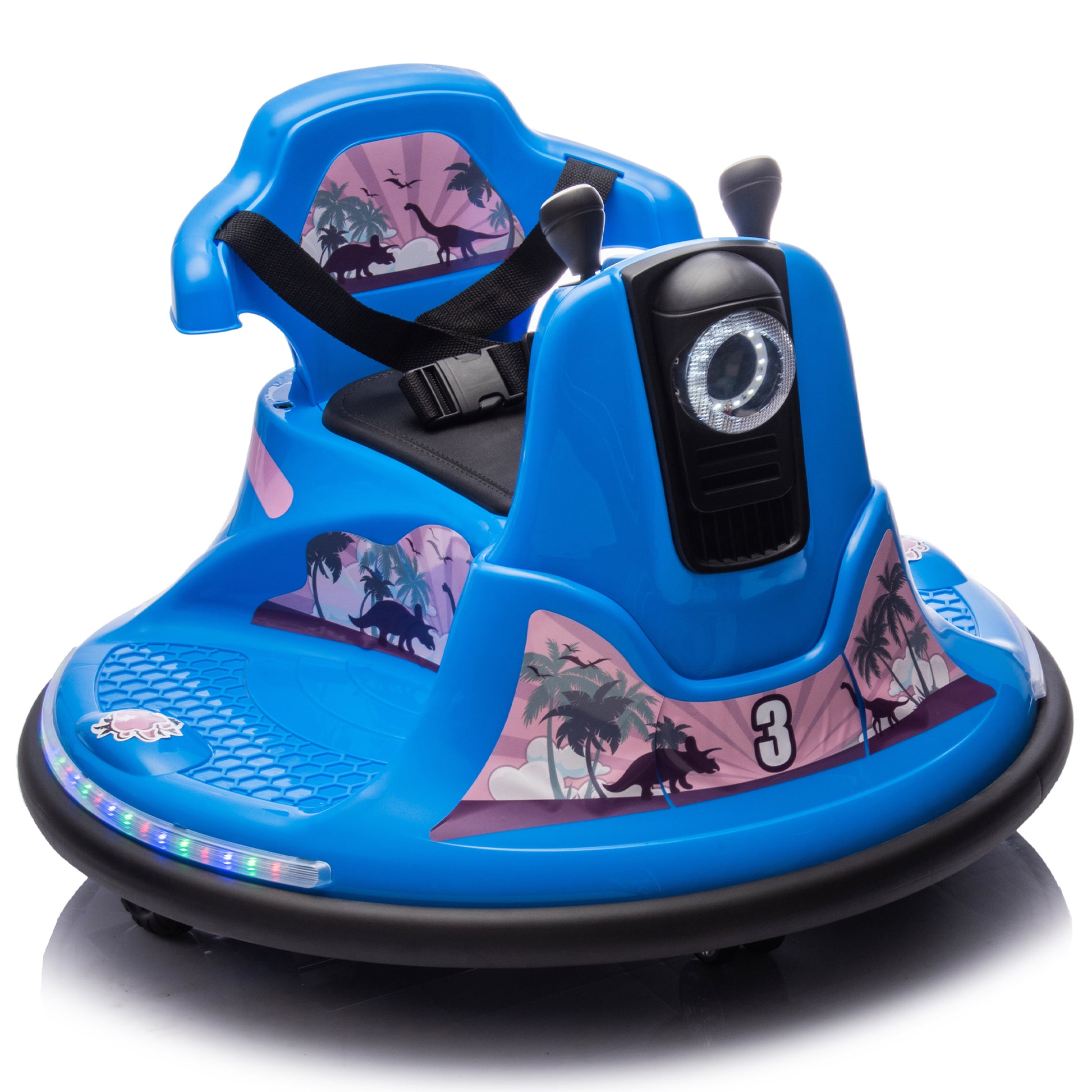 12V Kids Ride On Bumper Car W Parents Control,Rotate 360 Degrees,Two Handed Switch For Direction Control,Bumper Strip,Light Belt,Mp3 Music,Bluetooth,Provide A Speed Of 0.75Mph For Kids Of 2 5 Blue