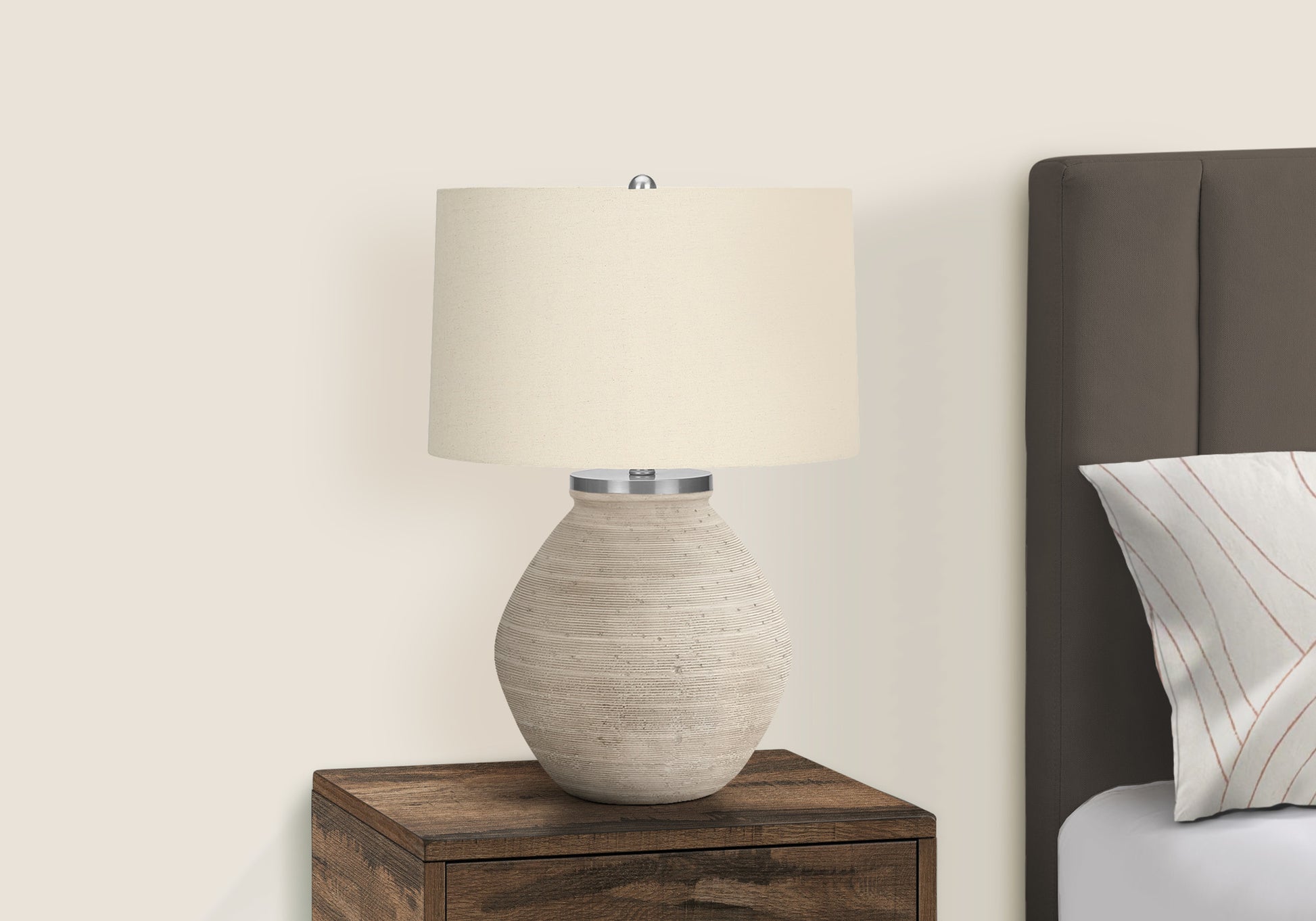 Lighting, 25"H, Table Lamp, Cream Concrete, Beige Shade, Contemporary Cream Concrete