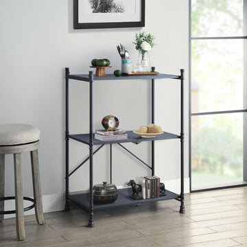 Sandy Black And Dark Bronze Hand Brushed 3 Tier Console Table Black Grey Primary Living Space Industrial,Rustic Shelves Rectangular Metal