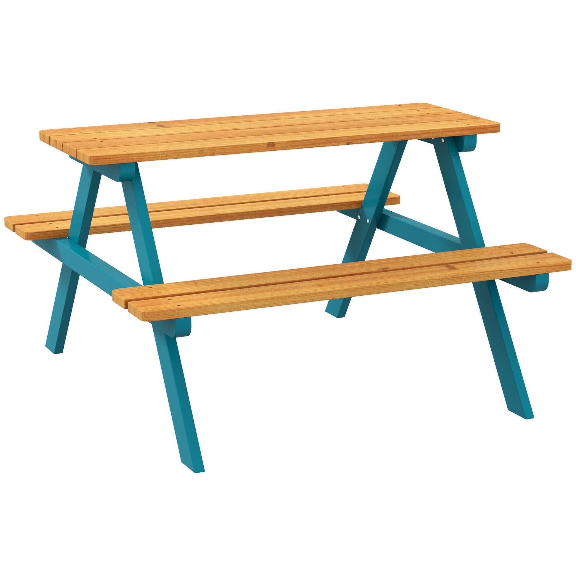 Outsunny Kids Picnic Table Set With Wooden Table, Outdoor Bench Set With Seating For 4 Kids Ages 3 8 Years Old For Patio Garden, Easy Installation, Outdoor Indoor Use, Natural Wood Natural Wood Wood