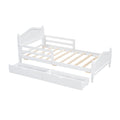 Twin Size Wood Platform Bed With Guardrails On Both Sides And Two Storage Drawers ,White Twin White Wood