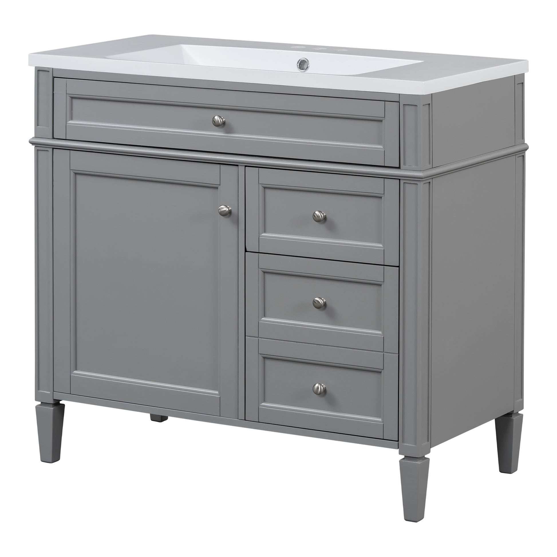 36'' Bathroom Vanity With Top Sink, Modern Bathroom Storage Cabinet With 2 Drawers And A Tip Out Drawer, Single Sink Bathroom Vanity Grey Bathroom Solid Wood Mdf Resin