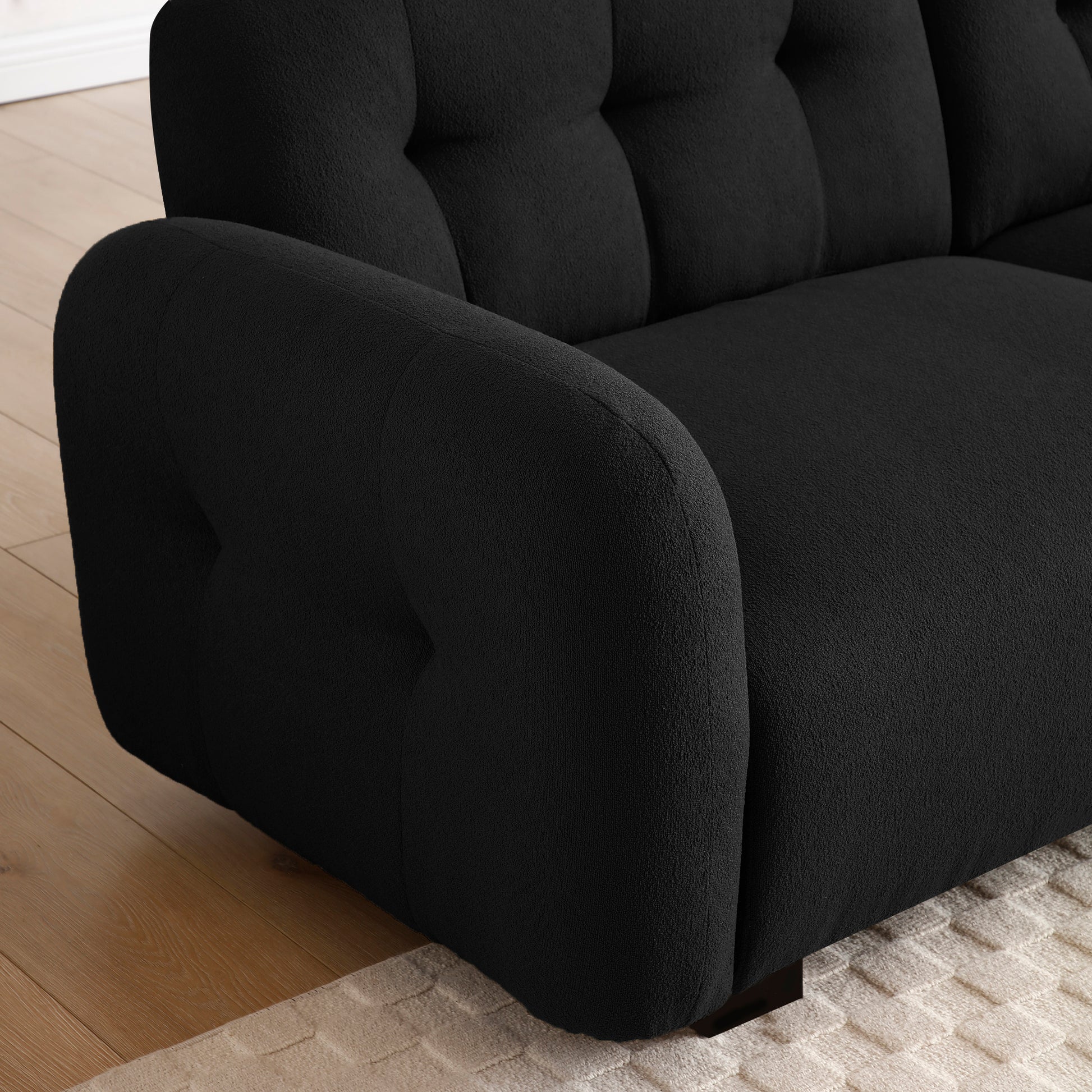 81.48" Modern Sofa Couch,3 Seater Teddy Sofa Sectional With Wooden Legs For 3 4 Persons, Upholstered Deep Seat Beautiful Seat Sofa Chaise For Living Room,Bedroom, Apartment And Office,Black Black Wood Primary Living Space Modern Foam Teddy 4 Seat