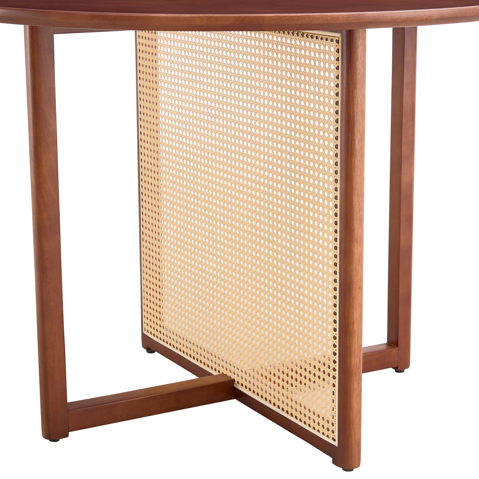 Table And Chair Set, Ancient Style Solid Wood Dining Table, Imitation Rattan Table Legs, Beautiful Simple Solid Wood Dining Chair, Perfect For Dinner, Meetings, Home And Office Decoration Walnut Rubber Wood