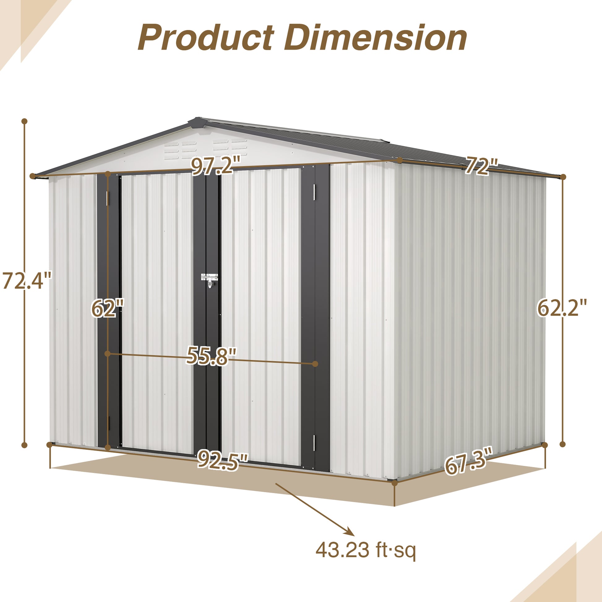 8 X 6 Ft Outdoor Storage Shed, All Weather Metal Sheds With 2 Lockable Doors, Tool Shed For Garden, Backyard, Lawn,White White Metal