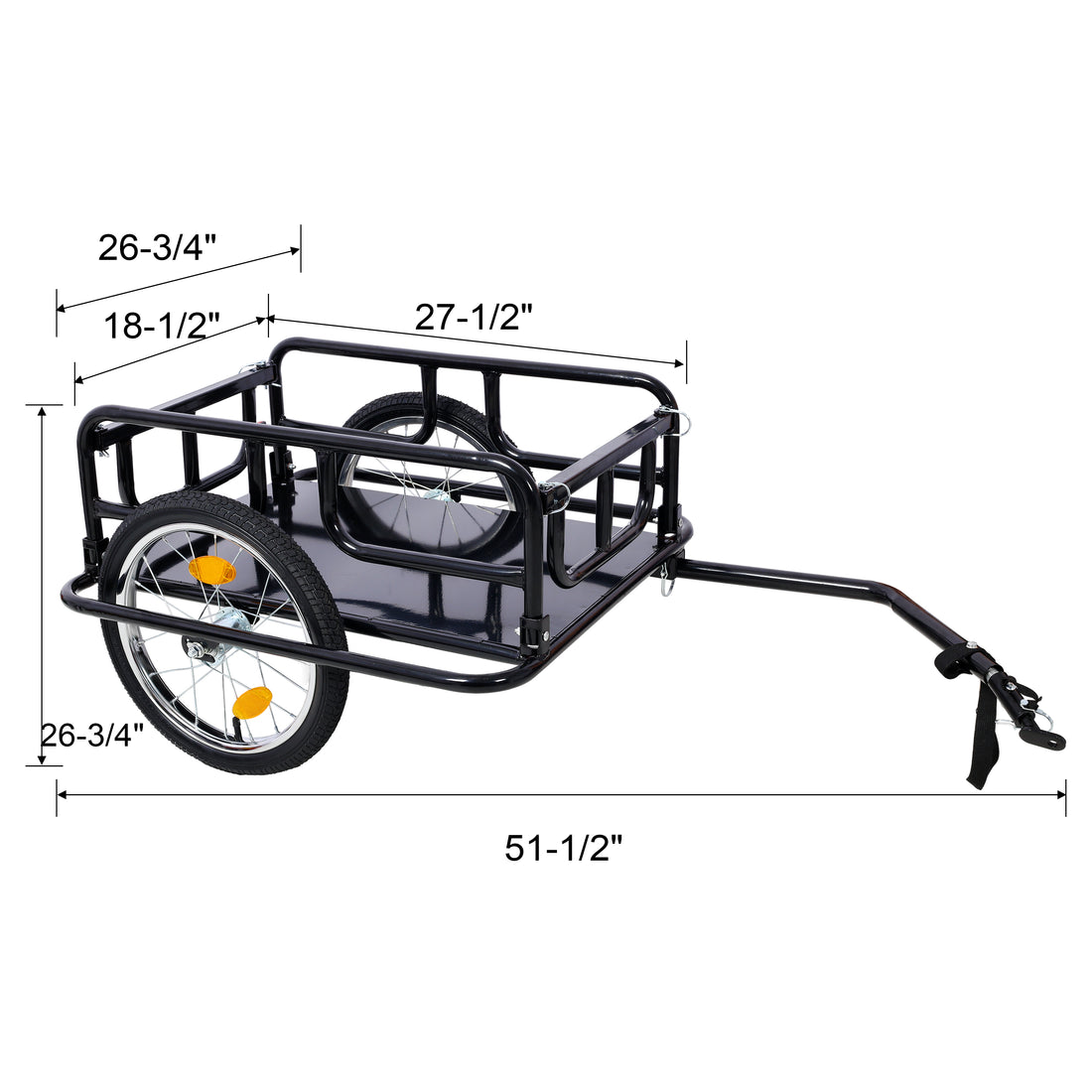 Foldable Bike Cargo Trailer With Universal Bike Hitch, Bicycle Wagon Trailer With 16" Wheels & Reflectors, Large Loading Bike Trailer Storage Cart Black Steel