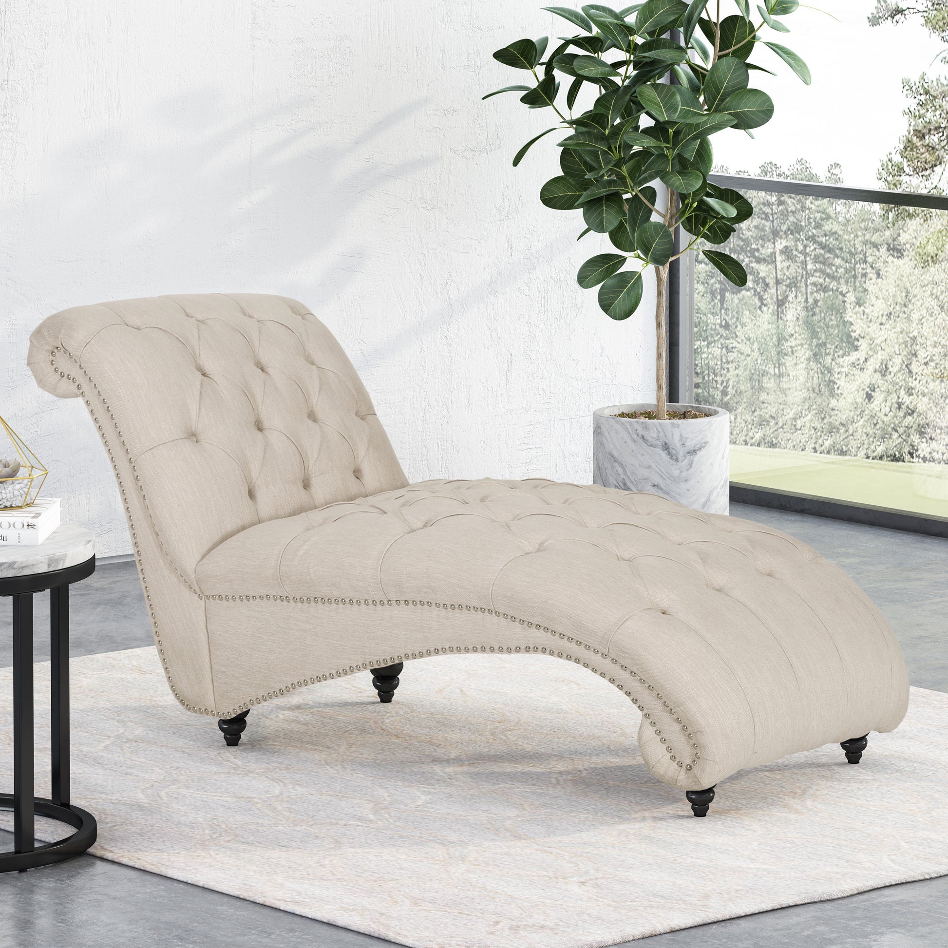 Chaise Lounge Beige Fabric 1 Seat