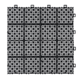 12 X 12 Inch Black Interlocking Deck Tiles Plastic Waterproof Outdoor All Weather Anti Slip Bathroom Shower Balcony Porch Strong Weight Capacity Upto 6613 Lbs, Rosette Pattern Pack Of 60 Black American Design,American Traditional Plastic