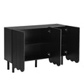 Cream Style Minimalist Shoe Cabinet With 5 Solid Wood Legs, Sideboard Buffet Cabinet With Adjustable Shelves, Large Storage Cabinet With Wave Doors For Living Room, Black Black Mdf