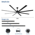 96 Inch Industrial Dc Motor Ceiling Fan, Large Ceiling Fan With 8 Reversible Blades, 5 Speed Remote Control, Home Or Commercial Ceiling Fans For Porch Garage Shop, Black Black Aluminium