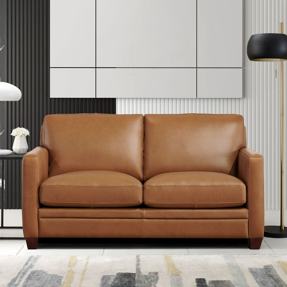 Naples Leather Loveseat Cognac Down Filling Genuine Leather