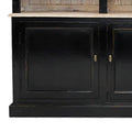 89 Inch Bookcase With Sliding Ladder, 3 Doors, 4 Adjustable Shelves, Black Black Gold Wood Metal