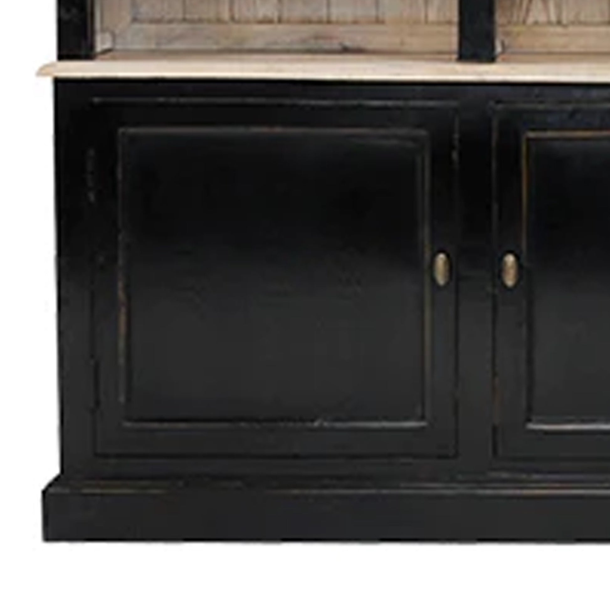 89 Inch Bookcase With Sliding Ladder, 3 Doors, 4 Adjustable Shelves, Black Black Gold Wood Metal