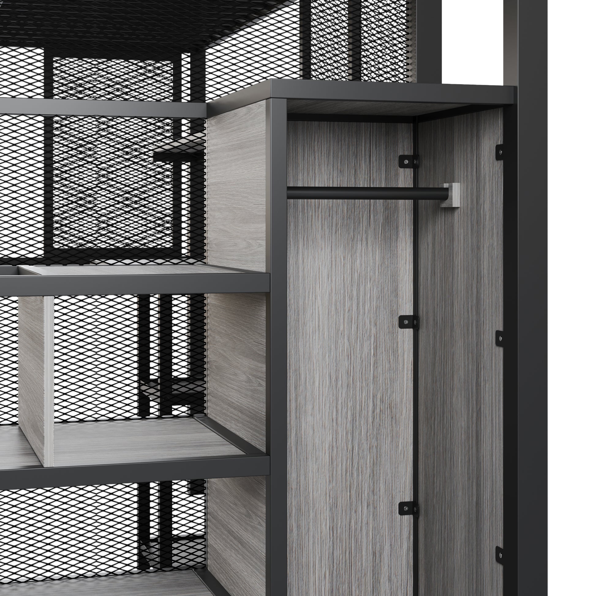 Full Size Metal Loft Bed With Wardrobe, Desk, Storage Shelves, Black Expected Arrival Time: 10.3 Box Spring Not Required Full Black Metal Mdf Metal