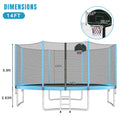 14Ft Trampoline For Kids With Safety Enclosure Net, Basketball Hoop And Ladder, Easy Assembly Round Outdoor Recreational Trampoline Blue Metal