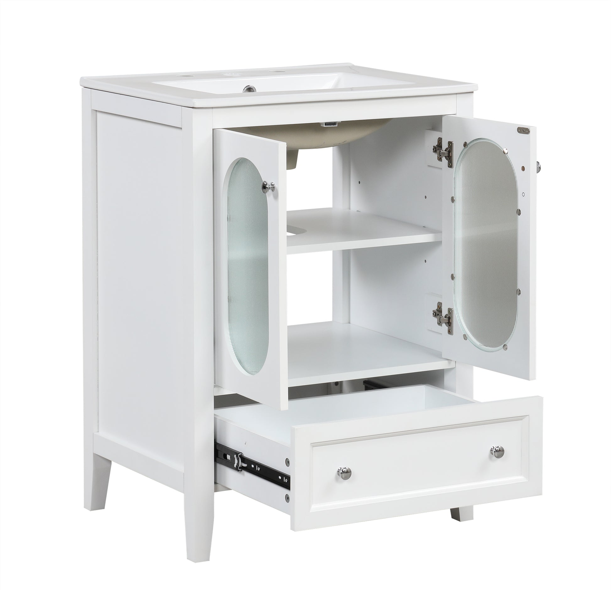 24" Bathroom Vanity With Sink, Bathroom Vanity Cabinet With One Drawer And Doors, Adjustable Shelf, Solid Wood And Mdf, White White Solid Wood Mdf