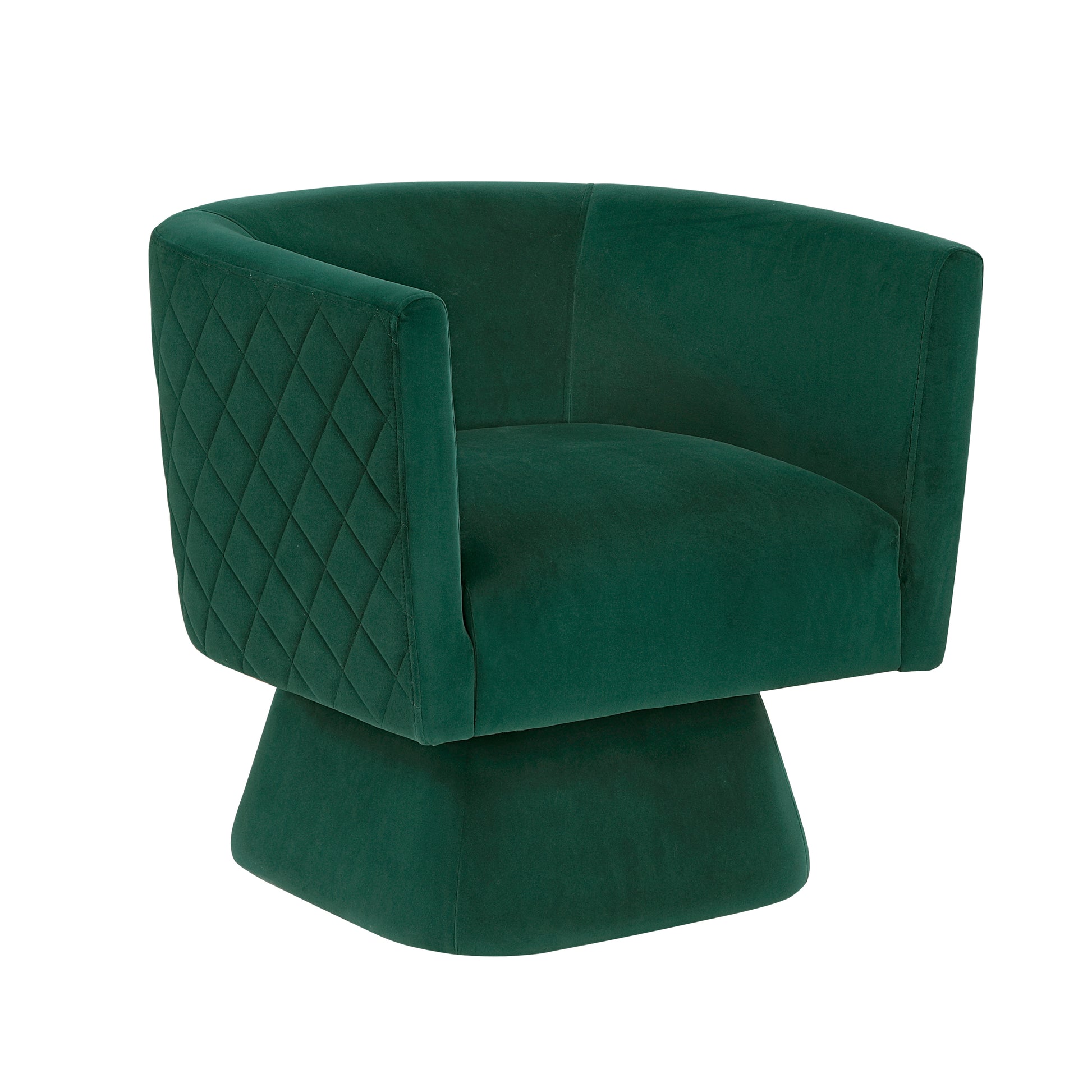 1Pc Swivel Chair Green Velvet Fabric Upholstery Solid Wood Diamond Pattern Stitched Back Comfort Chair Living Room Furniture Green Primary Living Space Contemporary Plywood,Solid Wood