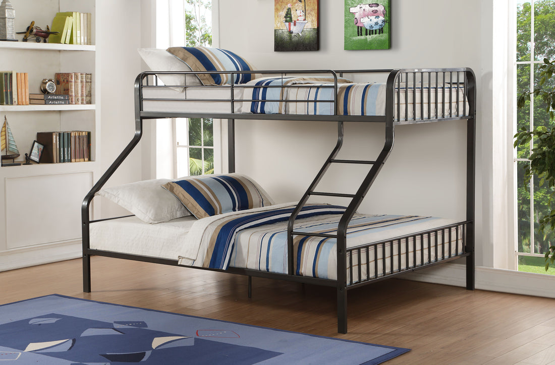 Caius Gunmetal Finish Twin Xl Queen Bunk Bed Gunmetal Metal