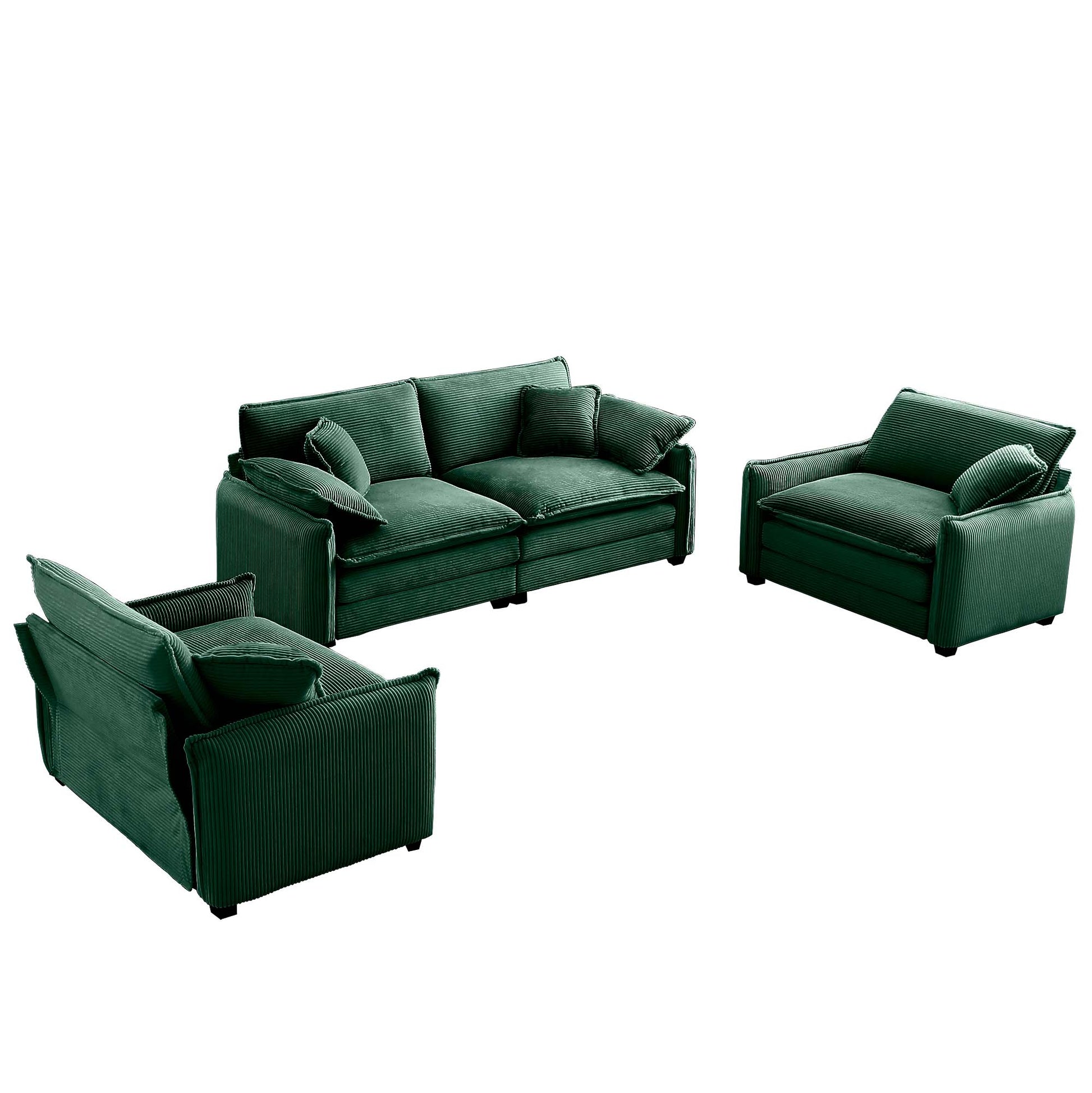 Luxurious And Sophisticated Sofa Set With Soft Cushions And Pillows, Sofa Set For Living Rooms And Clubs As Well As Home Theaters, Consisting Of Two Single Sofas And A 2 Seaters Sofas Ingreen Corduro Green Corduroy 4 Seat