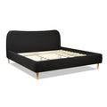 Roman Curved Headboard Upholstered Platform Bed, King, Ebony Black Boucle Box Spring Not Required King Black Wood Foam Boucle Boucle