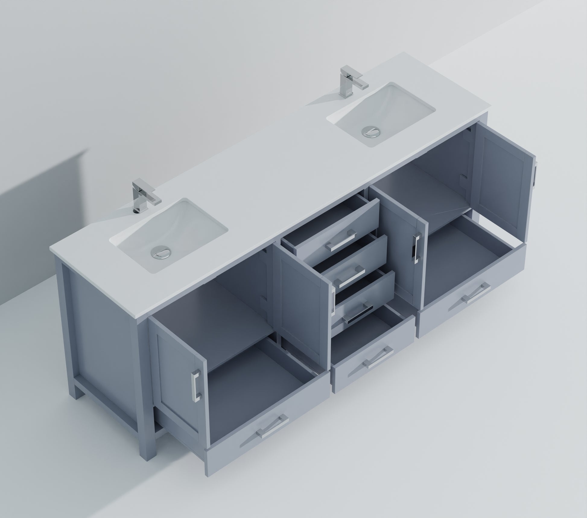 Dark Grey Double Bath Vanity 84 In. W X 22 In. D, Cultured Marble Top, And Faucet Set Dark Grey Plywood Wood