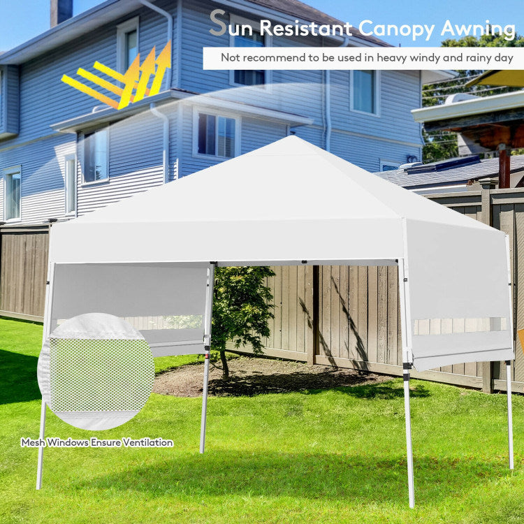 17 X 10 Feet Foldable Pop Up Canopy With Adjustable Dual Awnings White Oxford Fabric