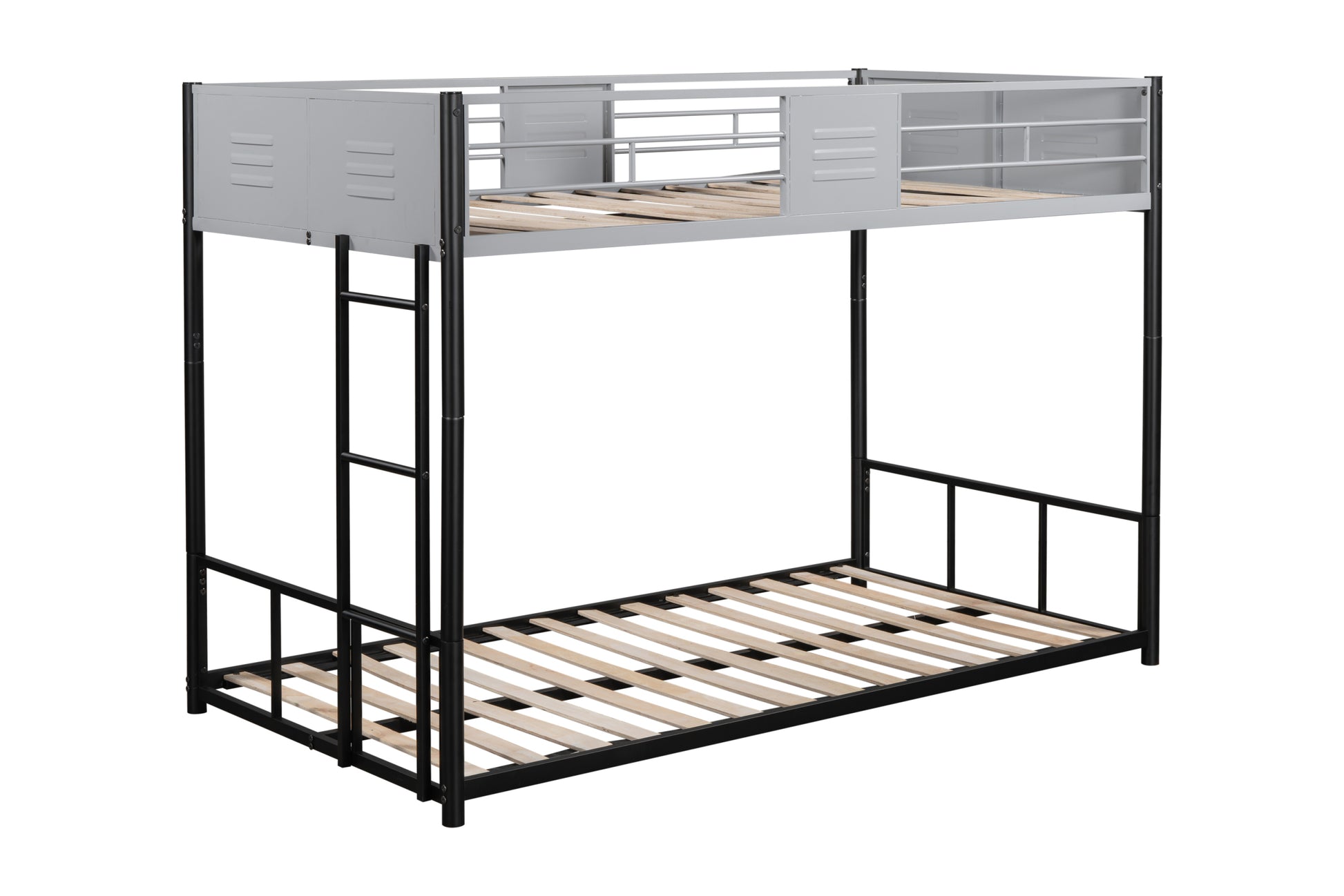 Metal Twin Over Twin Bunk Bed With Vent Board Heavy Duty Sturdy Metal Noise Reduced Safety Guardrail Cpc Certified Twin Black Metal