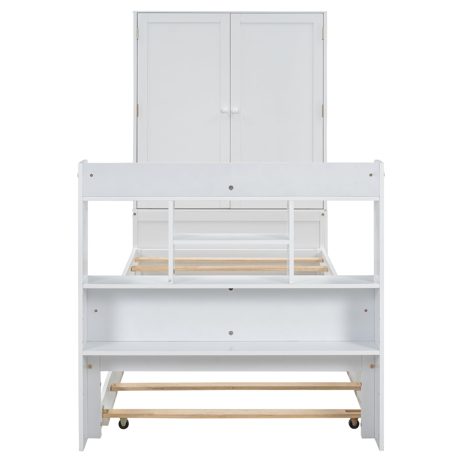 Twin Size Platform Bed With Storage Headboard And Footboard, Pull Out Shelves And Twin Size Trundle, White Box Spring Not Required Twin White Wood Bedroom Bed Frame Solid Wood Mdf