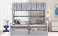 Twin Size House Platform Beds With Two Drawers For Boy And Girl Shared Beds, Combination Of 2 Side By Side Twin Size Beds, Gray Twin Gray Solid Wood Mdf