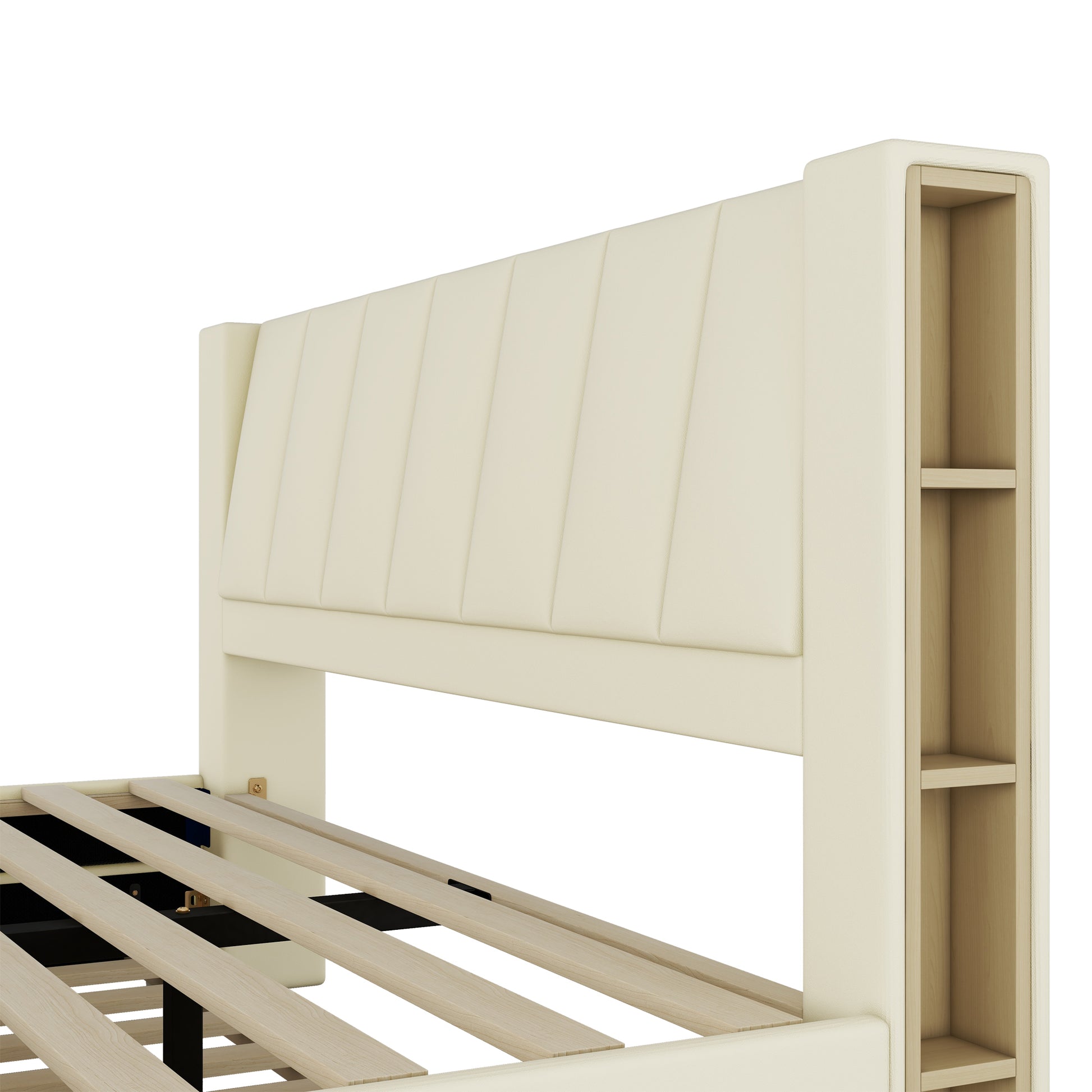 King Size Upholstery Platform Bed With Storage Headboard, 2 Drawers And Trundle,Beige King Beige Upholstered