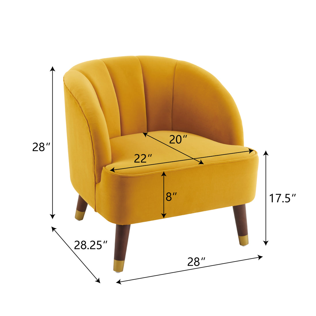 Upholstered Barrel Accent Chair With Wooden Legs Orange Rubberwood Velvet