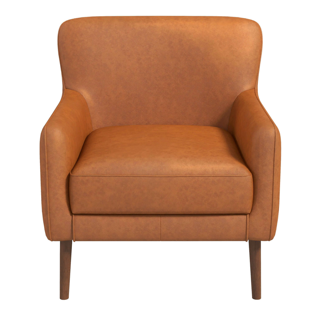 Claire Genuine Leather Lounge Chair In Tan Tan Brown Genuine Leather Wood Mid Century Modern Foam Genuine Leather,Solid Wood