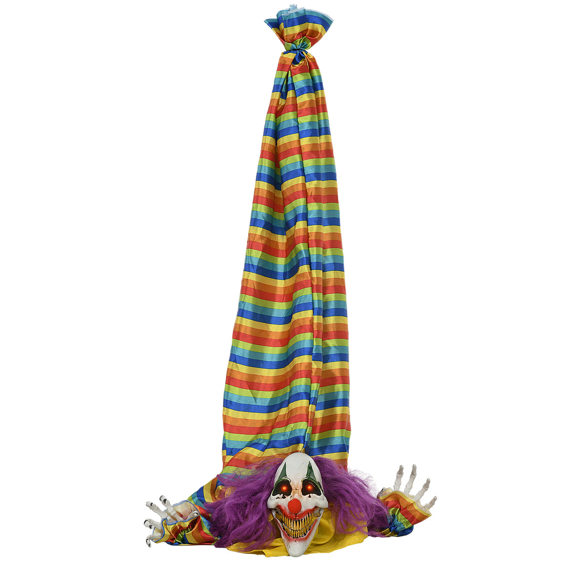 Homcom 3.8' Outdoor Halloween Decoration, Animatronic Hanging Clown Corpse, Sound And Motion Activated Animated Prop With Light Up Eyes & Circus Clown Music Multicolor Polyester