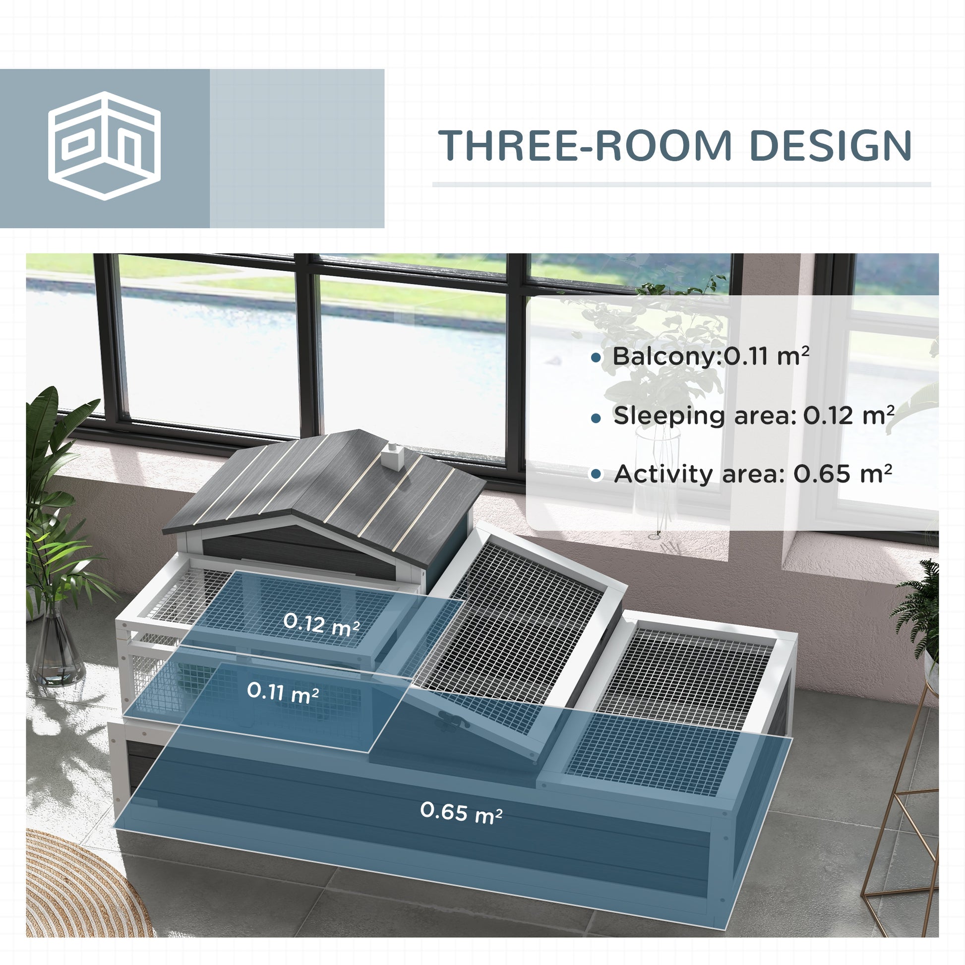 Pawhut 3 Room Tortoise House Habitat With Balcony & 2 Stories, Indoor Outdoor Wooden Tortoise Enclosure With Ladder, Tray, Openable Roof, Large Reptile Cage, 44" X 25.5" X 23", Gray Dark Grey Wood