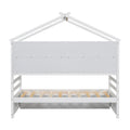 Twin House Bed With Roof Frame, Bedside Shelves, Under Bed Storage Unit,White Twin White American Design Pine