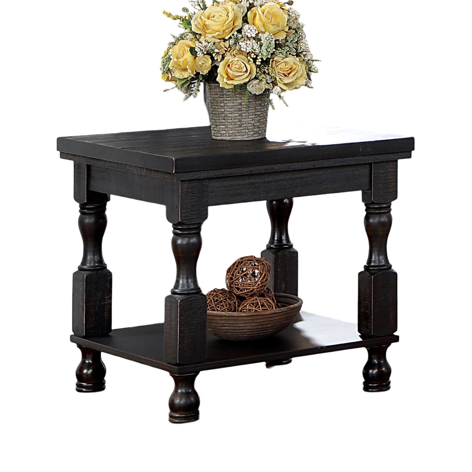 Rustic Style Antique Black 1Pc End Table Open Bottom Shelf Plank Style Table Top Living Room Furniture Antique Black Primary Living Space Classic,Contemporary,Modern,Rustic,Transitional Open Storage Square Coffee & End Tables Solid Wood