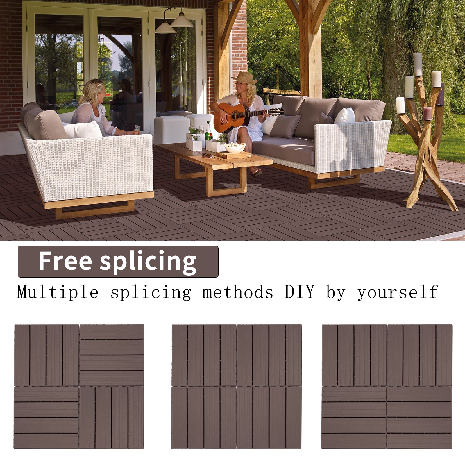 Plastic Interlocking Deck Tiles, 11.8"X11.8" Pack Of 44 , Patio Flooring Outdoor Waterproof All Weather Use For Garden Poolside Front Back Yard, Light Coffee Color Light Coffee Plastic