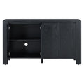 Retro 4 Door Sideboard With Distressed Finish And Adjustable Shelves For Dining Room, Kitchen, And Living Room Black Black Mdf,Rubber Wood