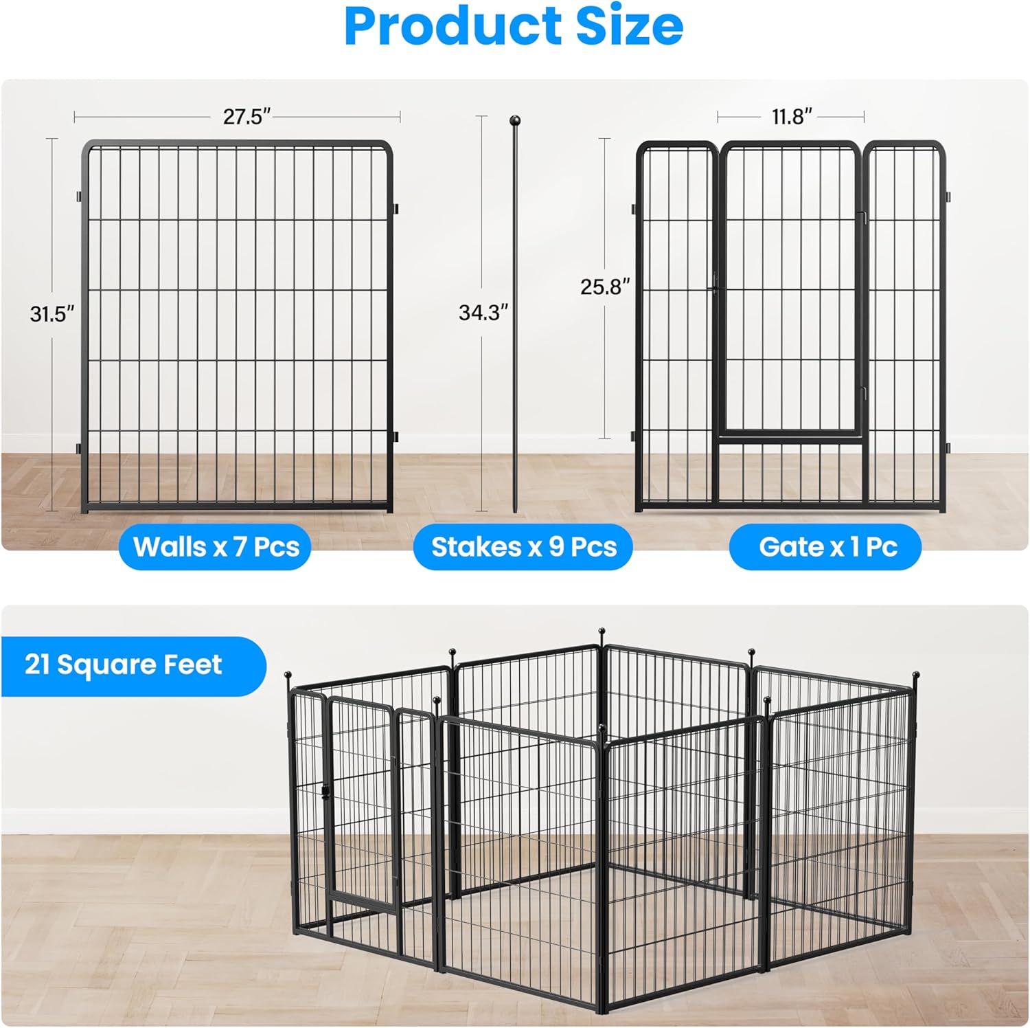 Dog Playpen, 32" Height 8 Panels Heavy Duty Dog Pen, Light Weight And Easy To Carry For Travel, Camping, For Small Medium Dogs, Black Black Metal