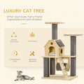 Pawhut Cozy House Cat Tree For Indoor Cats With Pillow Covered Perches, Spinning Toy, Modern Climbing Activity Cat Tower With Scratching Posts, Cat Condo, Ladder, Natural Natural Wood Pine